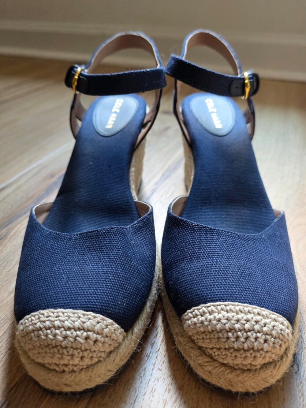 Cole Haan Navy Canvas Espadrille Wedge Sandals Women's 9.5